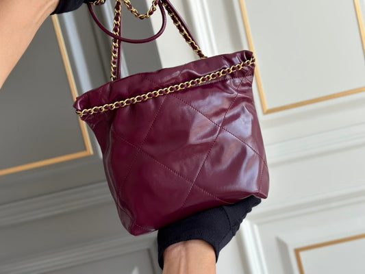 CC HOBO BAG 22 BURGUNDY LAMBSKIN GOLD HARDWARE 20CM