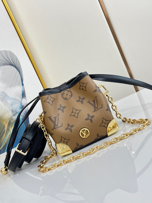 NOE PURSE 11.5 NANO CHARM BROWN MONOGRAM REVERSE CANVAS