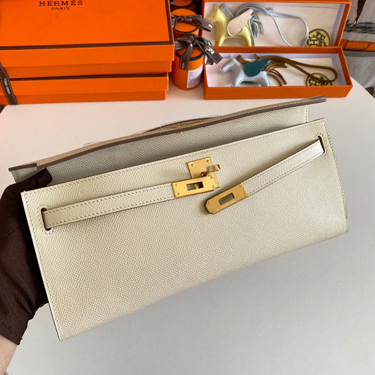 KELLY CUT 31 IN BEIGE CREAM CALFSKIN WITH GOLD HARDWARE