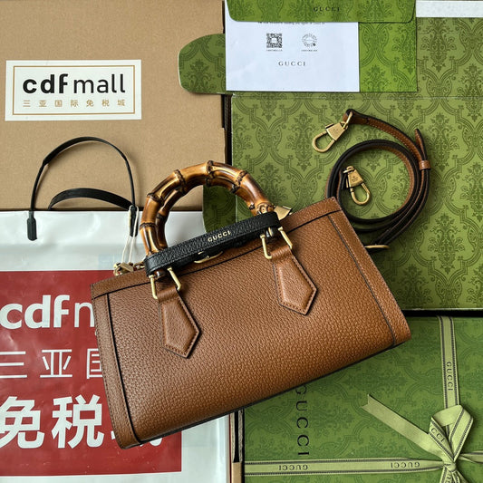 DIANA MEDIUM TOTE BAG 27 IN BROWN CALFSKIN BAMBOO HANDLES