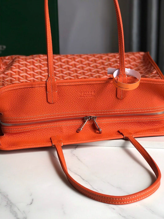HARDY PM BAG 40 IN ORANGE GOYARDINE CANVAS AND TAURILLON LEATHER TRIM