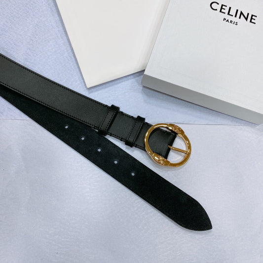 CL LARGE 35MM TWIN TRIOMPHE BELT IN BLACK CALFSKIN GOLD HARDWARE