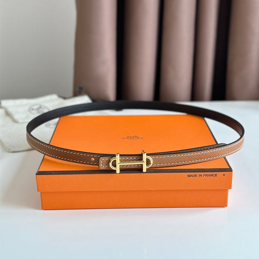 HM GAMMA BUCKLE & REVERSIBLE BRONZE BROWN AND BLACK LEATHER STRAP 13MM GOLD HARDWARE