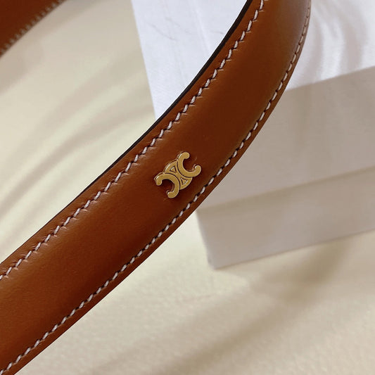 CL MINI 18 MM WESTERN BELT IN BRONZE BROWN CALFSKIN GOLD HARDWARE