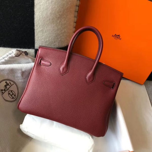 HERM Birkin 25cm Bag In Bordeaux Clemence Leather GHW