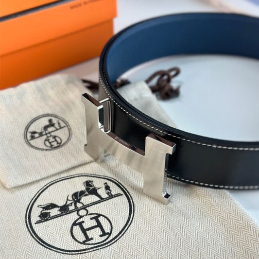 HERM Constance Reversible Belt 38MM in Blue Clemence Leather