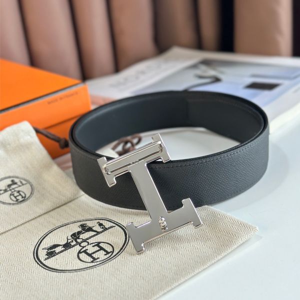 HERM H Reversible Belt 38MM in Black Epsom Leather
