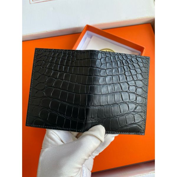 HERM MC² Euclide Card Holder in Black Matte Alligator Leather