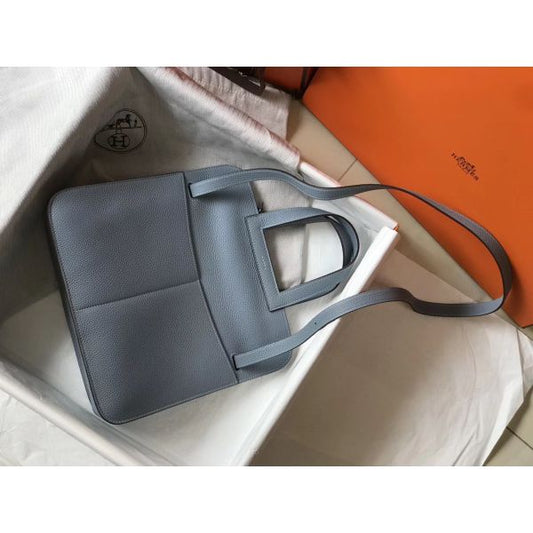 HERM Halzan 31cm Bag In Blue Lin Clemence Leather