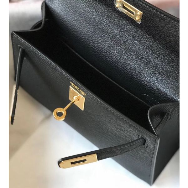 HERM Kelly Mini II Bag In Black Epsom Leather GHW