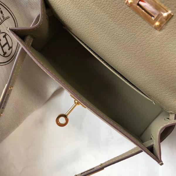 HERM Kelly Mini II Bag In Gris Tourterelle Epsom Leather GHW