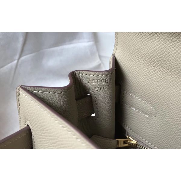HERM Kelly 28cm Bag In Gris Tourterelle Epsom Leather GHW
