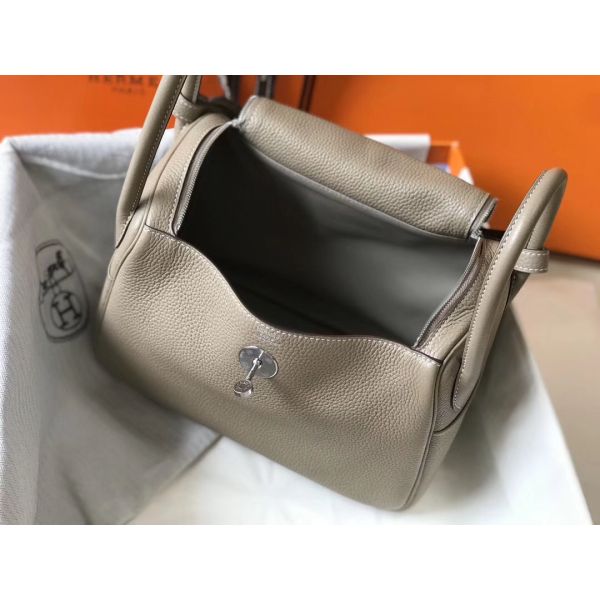 HERM Lindy 26cm Bag In Gris Tourterelle Clemence Leather PHW