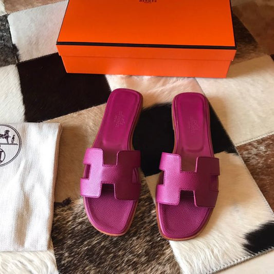 HERM Oran Slide Sandals In Anemone Epsom Calfskin