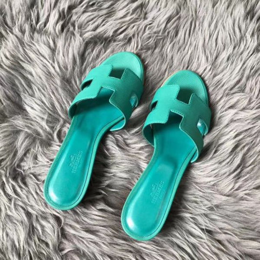 HERM Oasis Sandals In Vert Veronese Epsom Leather