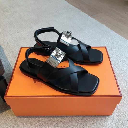 HERM Women's Ines Sandals in Black Leather