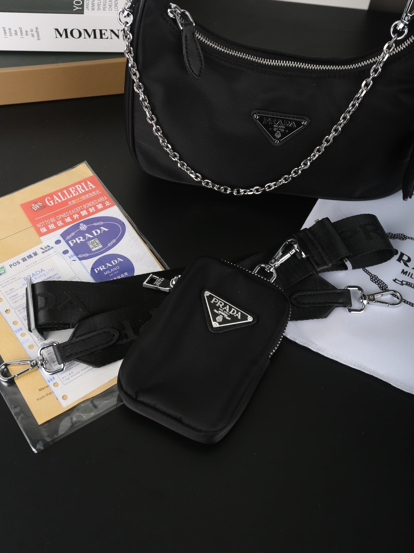 HOBO RE-EDITION BAG 25 IN BLACK RE-NYLON SILVER HARDWARE