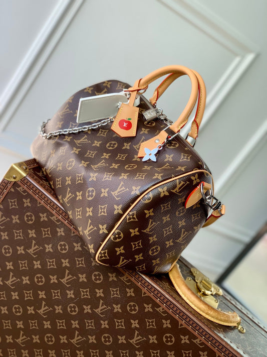SPEEDY SOFT CRAFTY 30 IN BROWN LV MONOGRAM CALFSKIN RED TAG