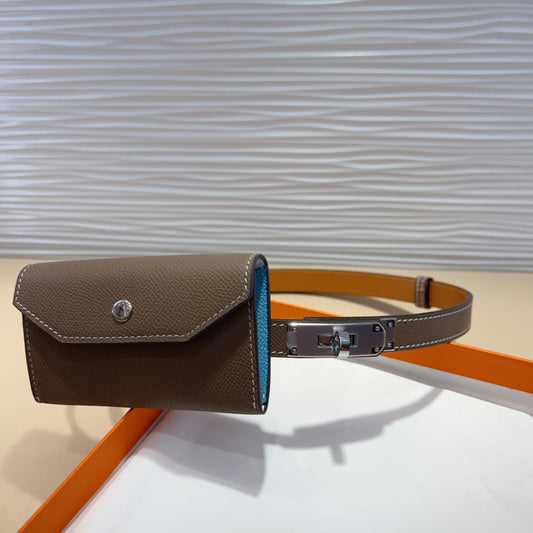 HM KELLY DARK BROWN POCKET 18MM BELT LEATHER SILVER HARDWARE