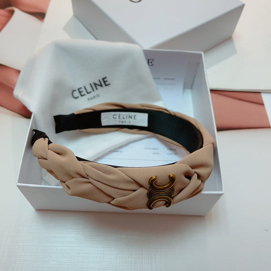 CAMEL BEIGE FABRIC HAIRBAND WITH GOLD LOGO 124700