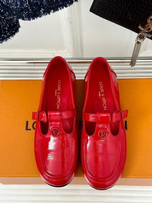 LV WOMEN SOHO FLAT MARY JANE IN CHERRY RED CALFSKIN