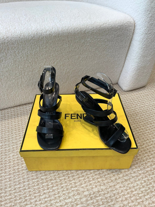 FENDI HIGH SANDAL 10 CM IN BLACK CALFSKIN