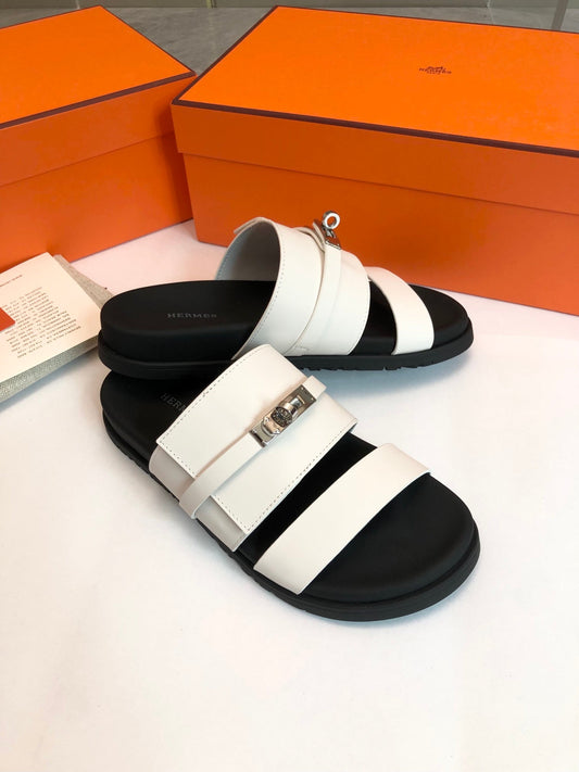 GABRIEL SANDAL MULE IN WHITE CALFSKIN