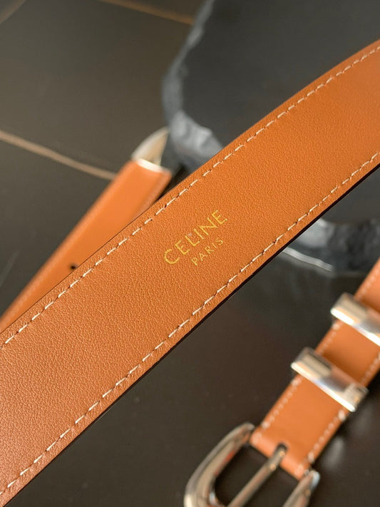 BELT 25MM MEDIUM WESTERN IN BROWN CALFSKIN SILVER BUCKLE