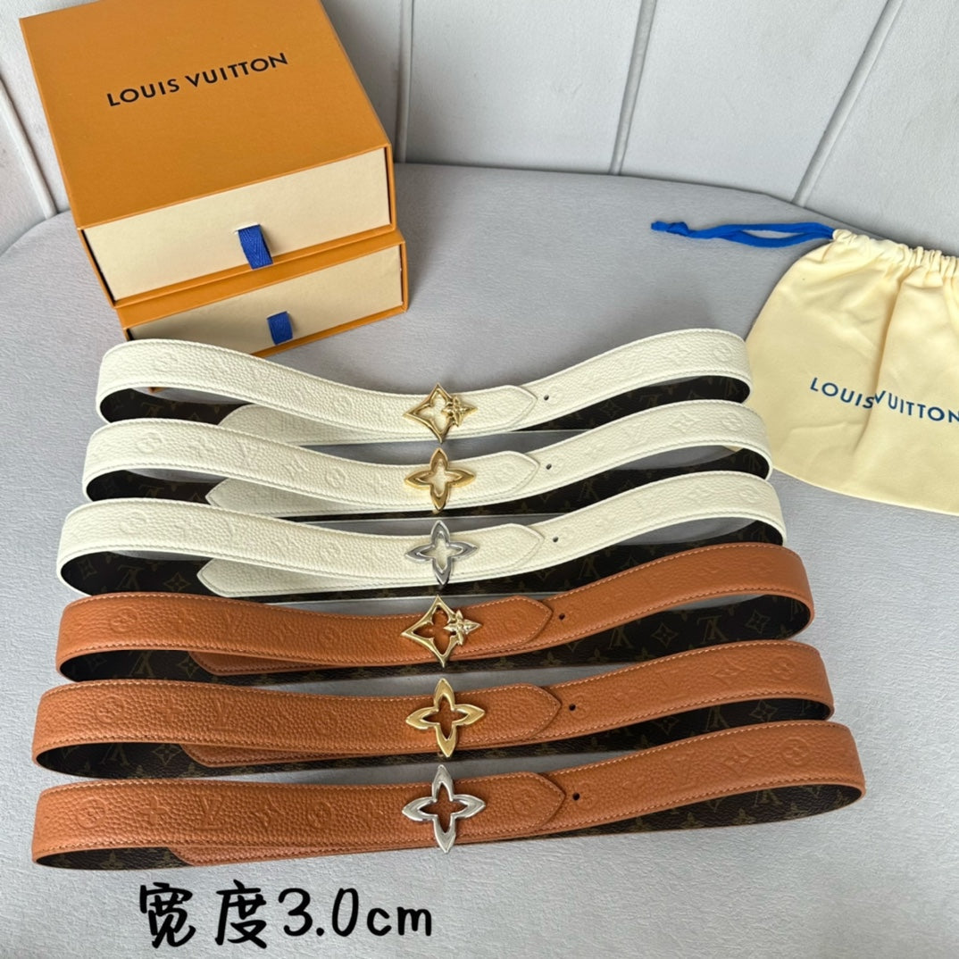 LV MINI FLOWERGRAM 30MM REVERSIBLE BELT IN WHITE EMBOSSED CALFSKIN SILVER HARDWARE