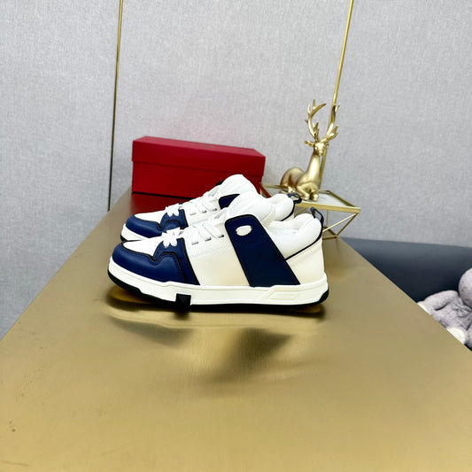 One Stud Sneaker Garavani Blue Calfskin White Fabric