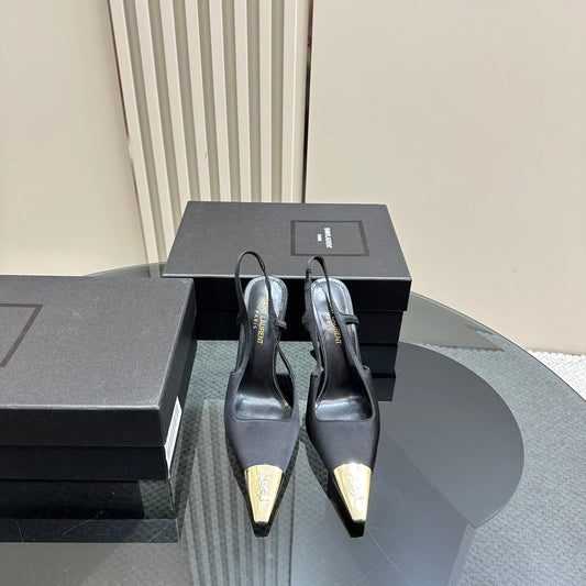 SL JEANNE SLINGBACK PUMPS BLACK SATIN