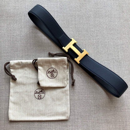 H CONTANCE BELT 38MM BLACK DARK BLUE LEATHER