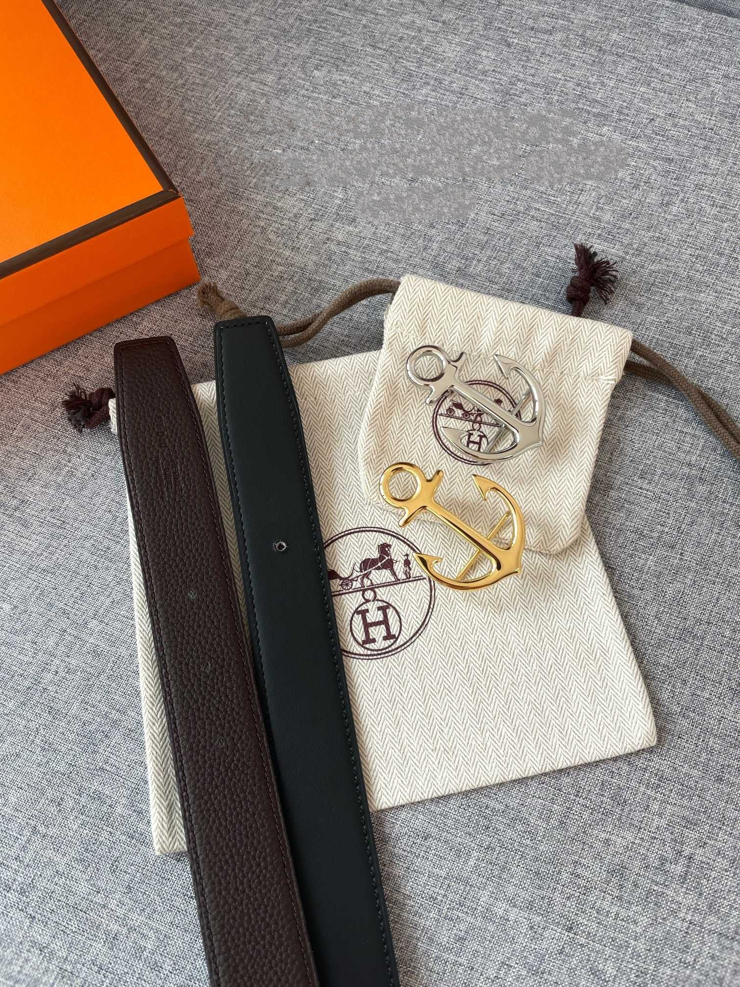 H CARGO BELT 32MM CHOCOLATE BLACK LEATHER