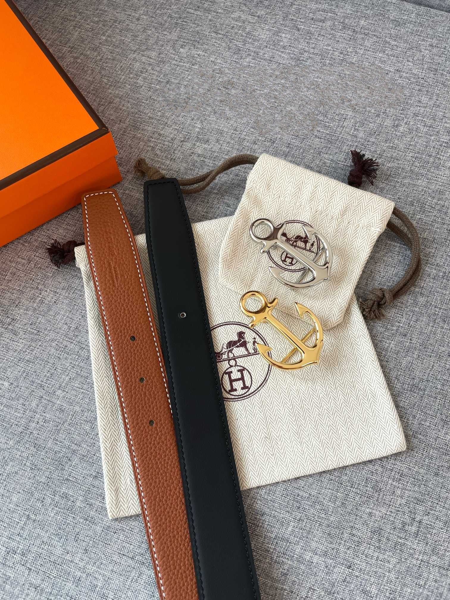 H CARGO BELT 32MM BROWN BLACK LEATHER