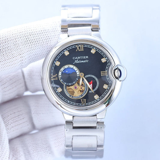 BALLON BLEU 36MM OPEN HEART PINK DIAMOND NUMERALS STEEL STRAP