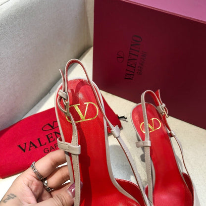 VLOGO SIGNATURE PALE PINK CALFSKIN HIGH SLINGBACK PUMP 7 CM WITH GOLD LOGO