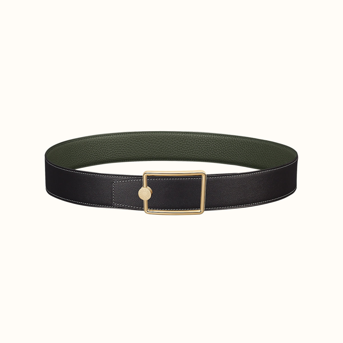 OSCAR BELT BUCKLE & REVERSIBLE OLIVE GREEN LEATHER STRAP 38MM GOLD HARDWARE