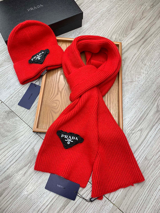 SET SCARF AND HAT IN CHERRY RED WOOL AND RABBIT FUR 386076