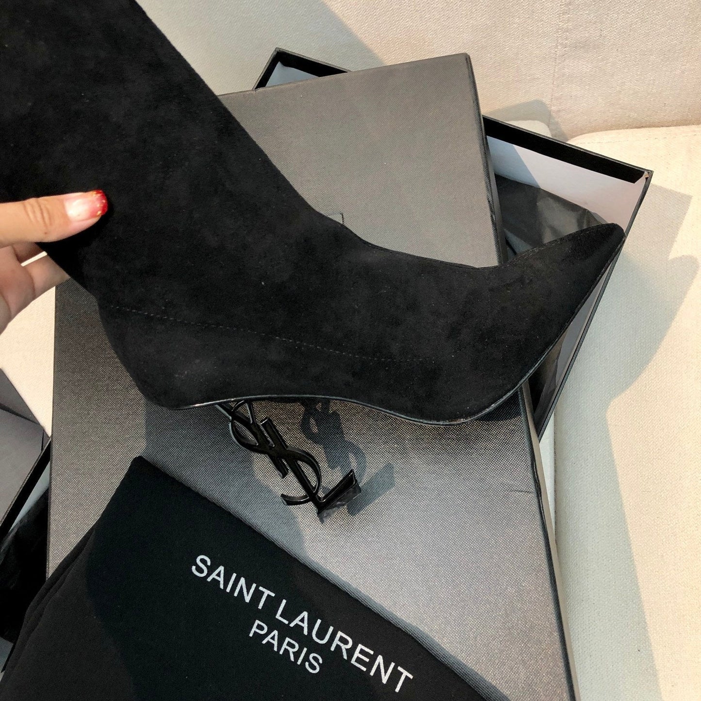 OPYUM THIGH HIGH BOOTS IN BLACK VELVET