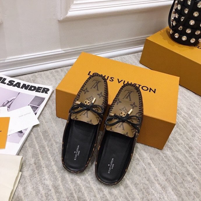 LV WOMEN'S EASY MULE IN CAMEL BROWN MONOGRAM CALFSKIN