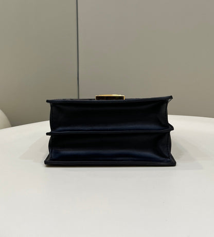 FENDI KANI 19 BAG IN BLACK MIX CHOCOLATE BROWN CALFSKIN WITH GOLD HARDWARE