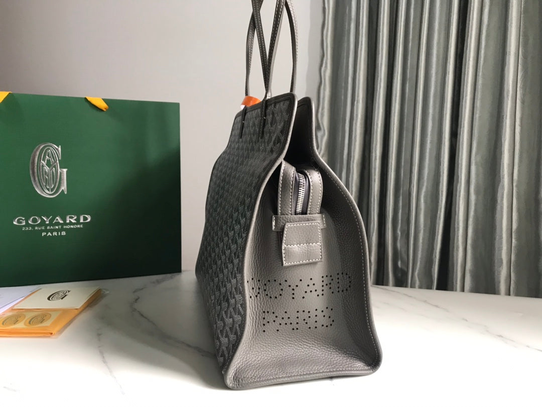 HARDY PM BAG 40 IN GRAY GOYARDINE CANVAS AND TAURILLON LEATHER TRIM
