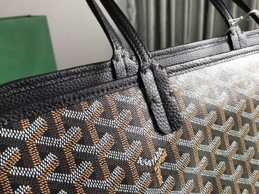 HARDY PM BAG 40 IN BLACK GOYARDINE CANVAS AND TAURILLON LEATHER TRIM