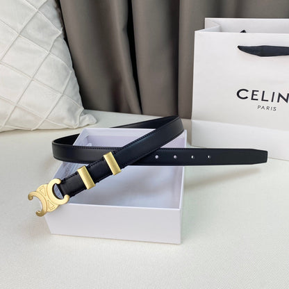Medium Triomphe Belt 25mm Black Calfskin Gold Loop Ghw