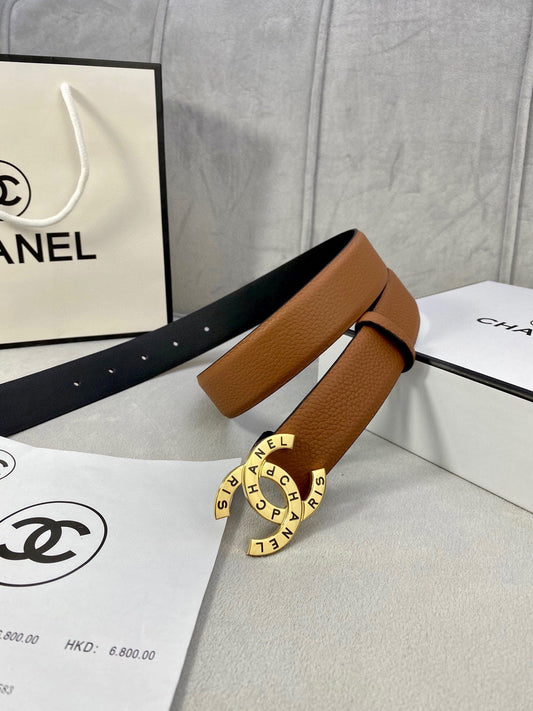 CC 30MM BELT IN BRONZE BROWN SMOOTH CALFSKIN WITH GOLD HARDWARE