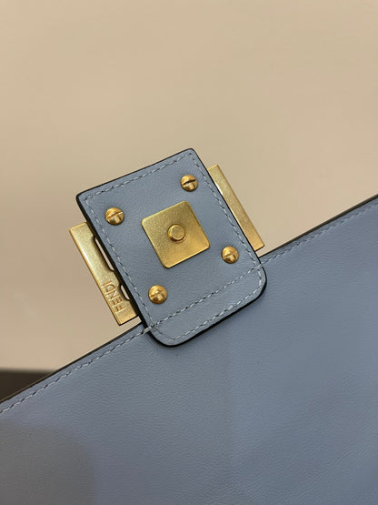 Fend Baguette 24 Bag With FF Motif Baby Blue Leather Ghw