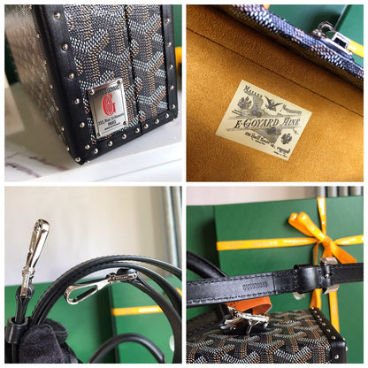 GRAND HÔTEL TRUNK BAG 24 IN BLACK GOYARDINE CANVAS AND CALFSKIN