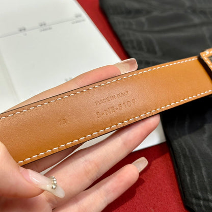 TRIOMPHE BELT 25MM REVERSIBLE IN DARK BROWN LOGO PRINT AND BROWN CALFSKIN WITH GOLD BUCKLE