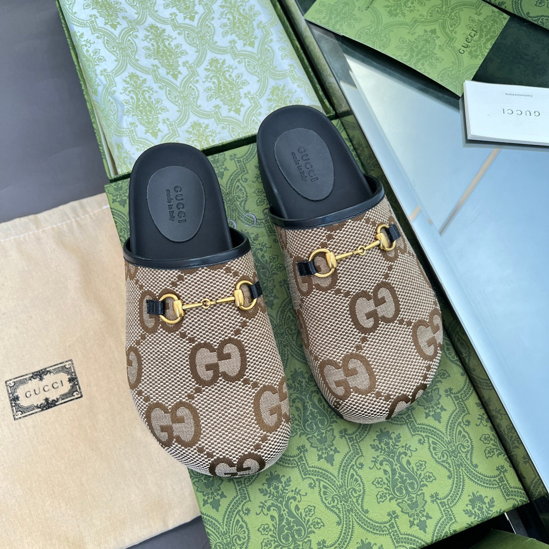 HORSEBIT MULE IN LIGHT BROWN MONOGRAM CANVAS AND BLACK LINING