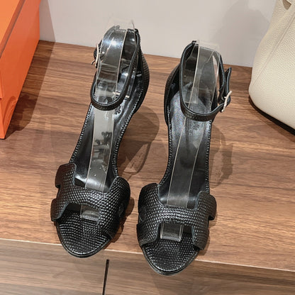 PREMIERE 105 SANDAL IN BLACK GRAINED CALFSKIN